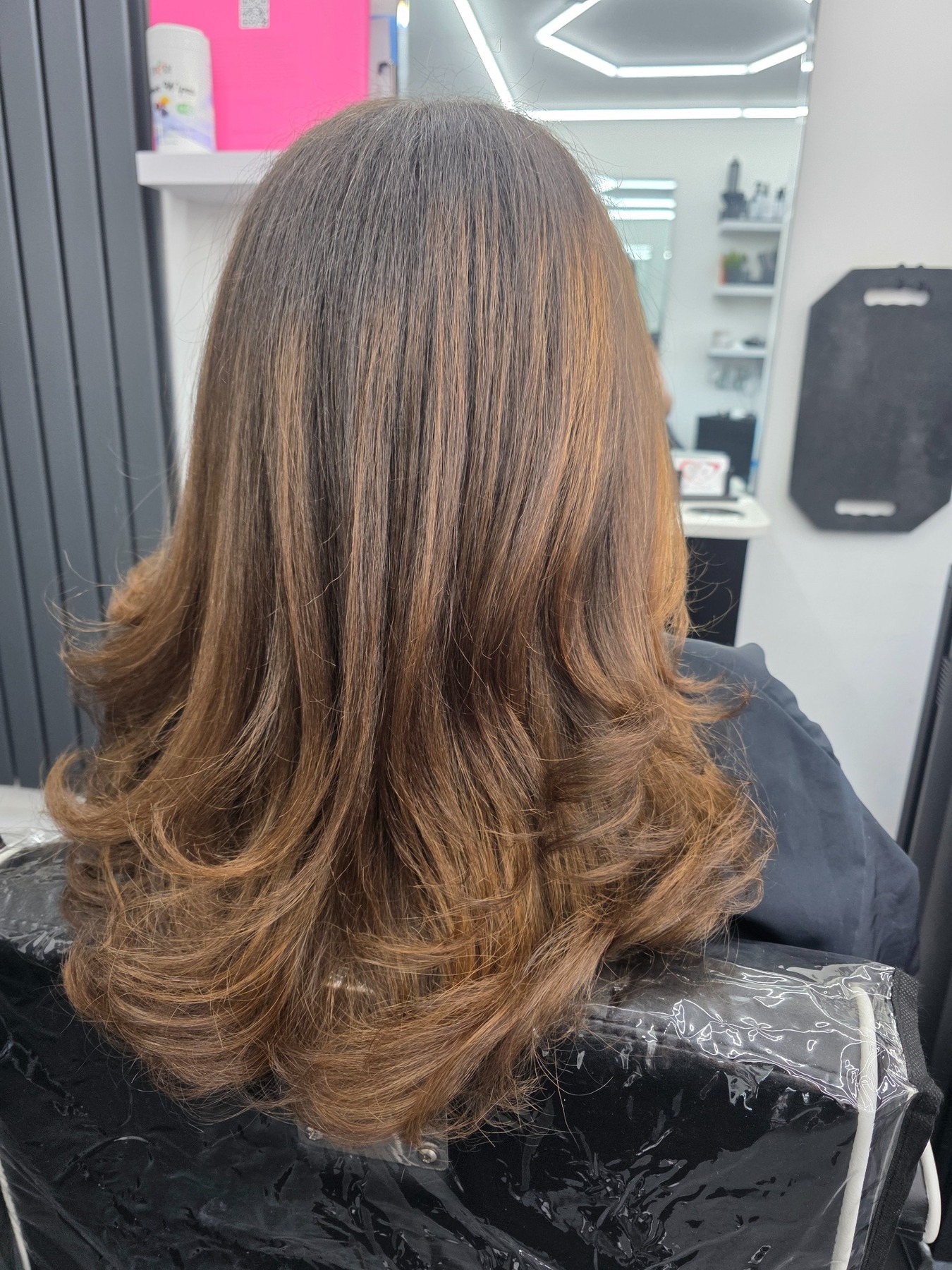 Rich red curled hairstyle